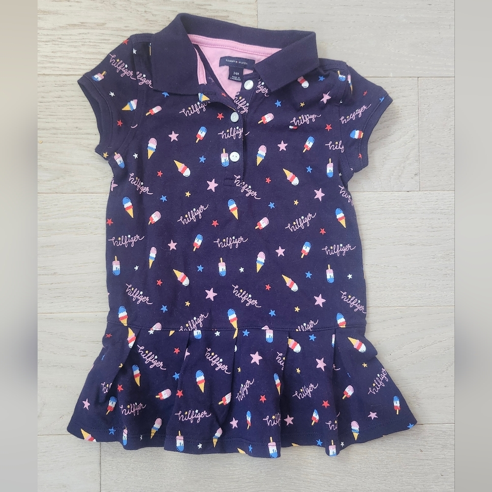 Tommy Hilfiger Baby Girl Summer Polo Dress Navy Pink 24 Months